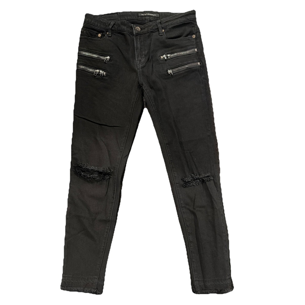 Cult Of Individuality Distressed Ankle Capri Black Zippers Punk Goth Womens 27‎